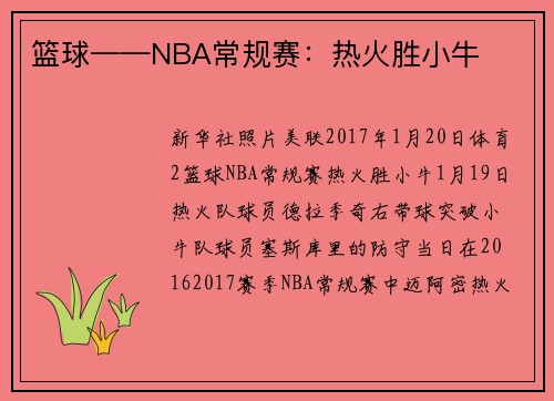 篮球——NBA常规赛：热火胜小牛