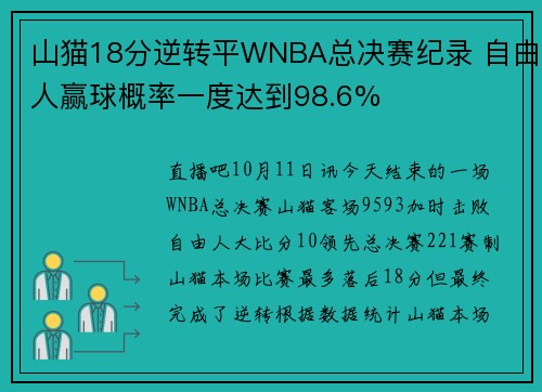 山猫18分逆转平WNBA总决赛纪录 自由人赢球概率一度达到98.6%