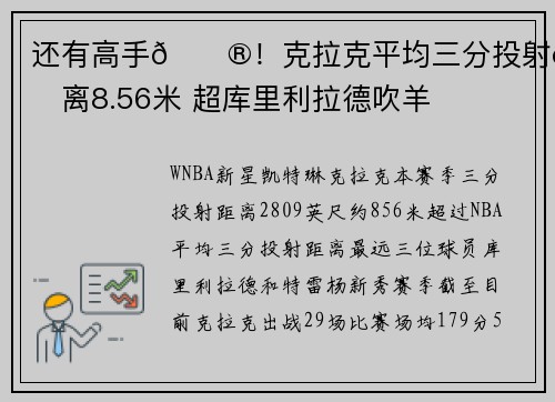 还有高手😮！克拉克平均三分投射距离8.56米 超库里利拉德吹羊